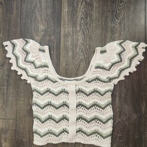 Blu Pepper Olive Green Knit Crop Cardigan - Size M